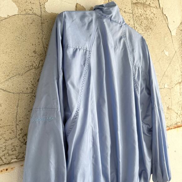 Vtg 80s Adidas Windbreaker Track Jacket Periwinkle Nylon Trefoil Logo Womens L - Picture 7 of 13